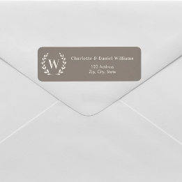 Taupe ivory monogram initial wreath return address label