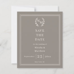 Taupe Ivory monogram wreath wedding Save the Date