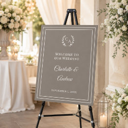 Taupe ivory monogrammed elegant wedding welcome