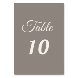 Taupe ivory script wedding table number