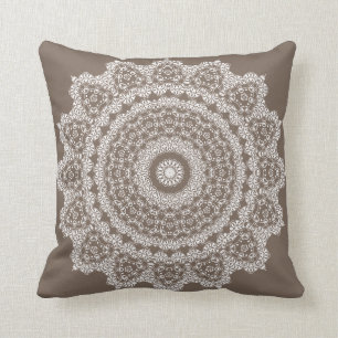 Taupe Lace Pattern Throw Pillow