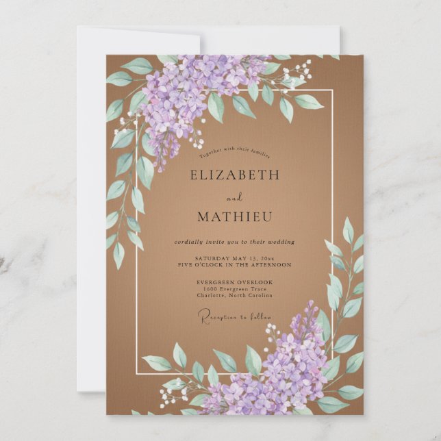 Taupe Lavender Leaf Wedding Invitation (Front)