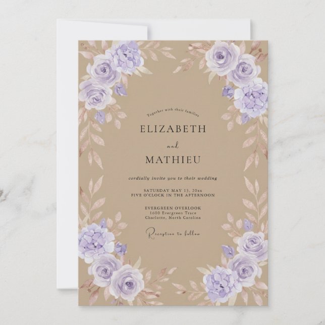 Taupe Lavender Rose Wedding Invitation (Front)