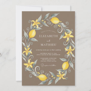 Taupe Lemon Wreath Wedding Invitation
