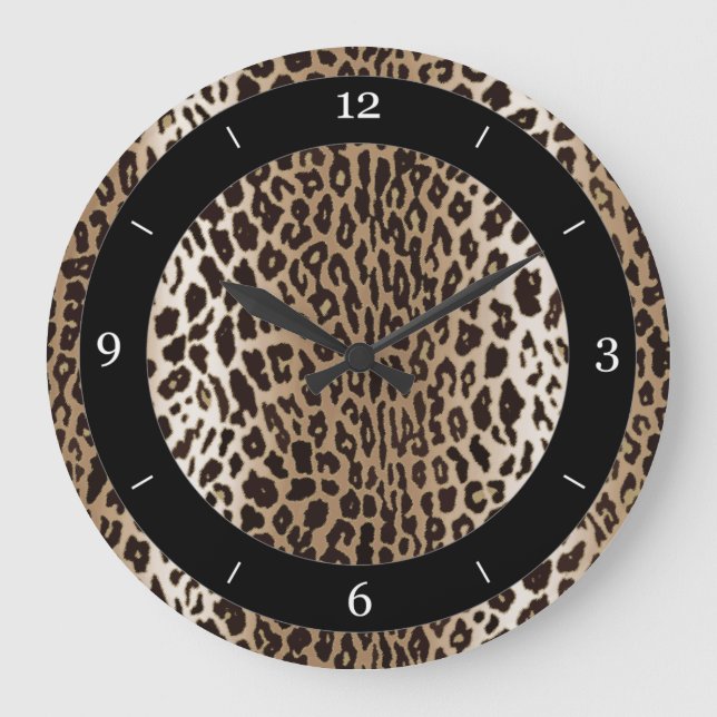 Taupe Leopard Animal Print Large Clock (Front)