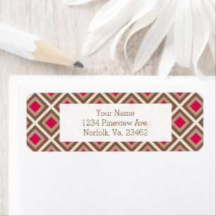 Taupe, Light Taupe, Hot Pink Ikat Diamonds Return Address Label