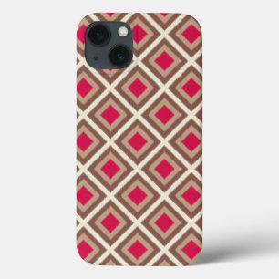 Taupe, Light Taupe, Hot Pink Ikat Diamonds STaylor iPhone 13 Case