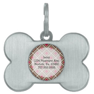 Taupe, Light Taupe, Hot Pink Ikat Diamonds STaylor Pet Name Tag