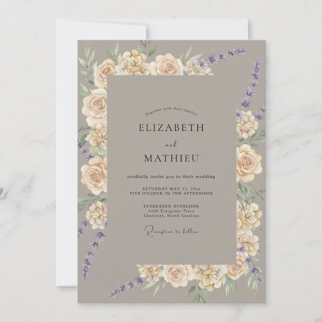 Taupe Lilac Rose Wedding Invitation (Front)