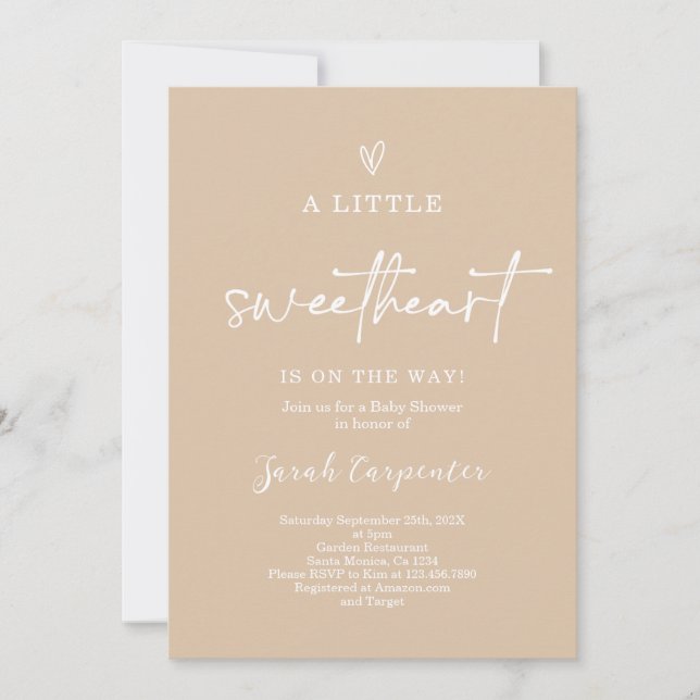 Taupe Little Sweetheart Baby Shower Invitation (Front)
