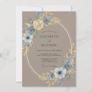Taupe Majestic Floral Wedding Invitation
