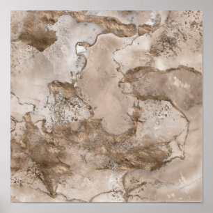 Taupe marble and gold abstract poster