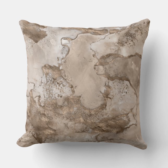 Taupe marble and gold abstract throw pillow (Front)