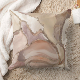 Taupe marble and gold abstract throw pillow