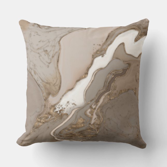 Taupe marble and gold abstract throw pillow (Front)