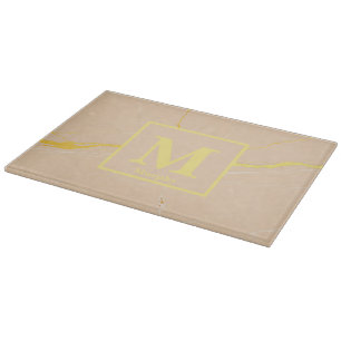Taupe Marble with Yellow Streaks Monogram Cutting Board