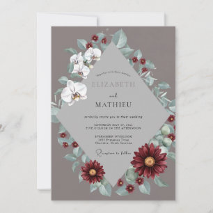 Taupe Maroon Orchid Wedding Invitation
