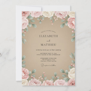 Taupe Mauve Blossom Wedding Invitation