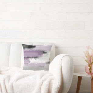 Taupe Mauve White Abstract Brushstrokes Cushion