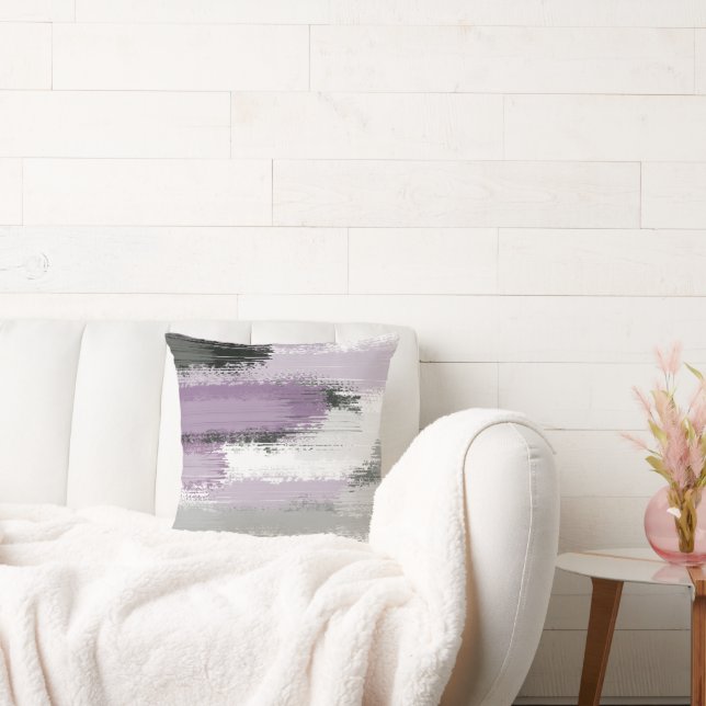 Taupe Mauve White Abstract Brushstrokes  Cushion (Couch)