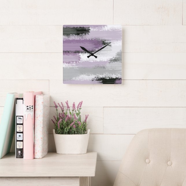 Taupe Mauve White Abstract Brushstrokes  Square Wall Clock (Reading Room)