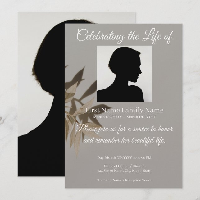 Taupe memorial invitation (Front/Back)