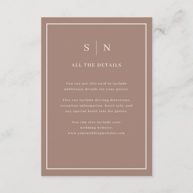 Taupe Minimal Chic Border | Wedding Guest Details Enclosure Card (Front)