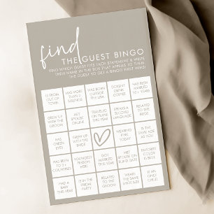 Taupe Minimalist Bridal Shower Guest Bingo Game