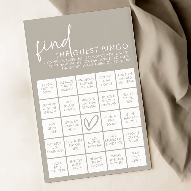 Taupe Minimalist Bridal Shower Guest Bingo Game (Creator Uploaded)