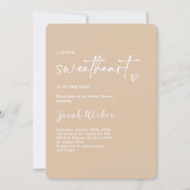 Taupe Minimalist Little Sweetheart Baby Shower Invitation (Front)