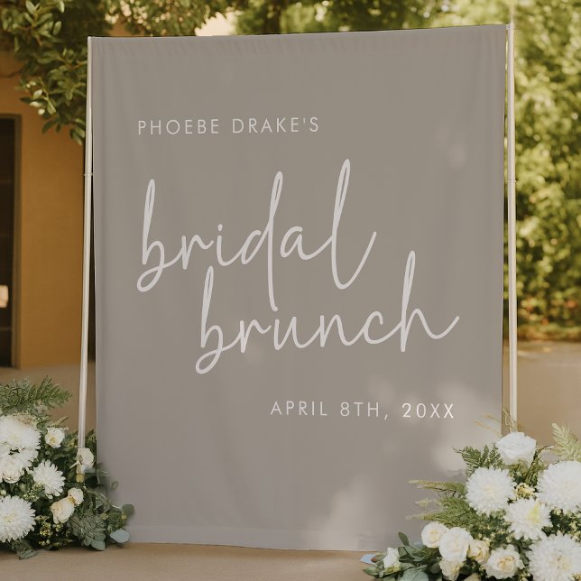 Taupe Minimalist Script Bridal Brunch Backdrop Tapestry (Creator Uploaded)