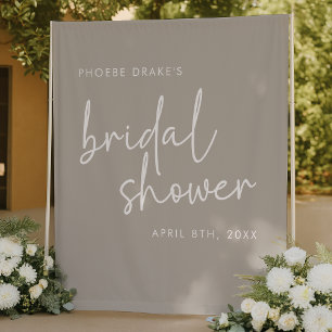 Taupe Minimalist Script Bridal Shower Backdrop Tapestry