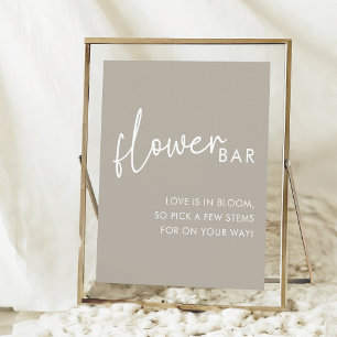 Taupe Minimalist Script Bridal Shower Flower Bar Poster