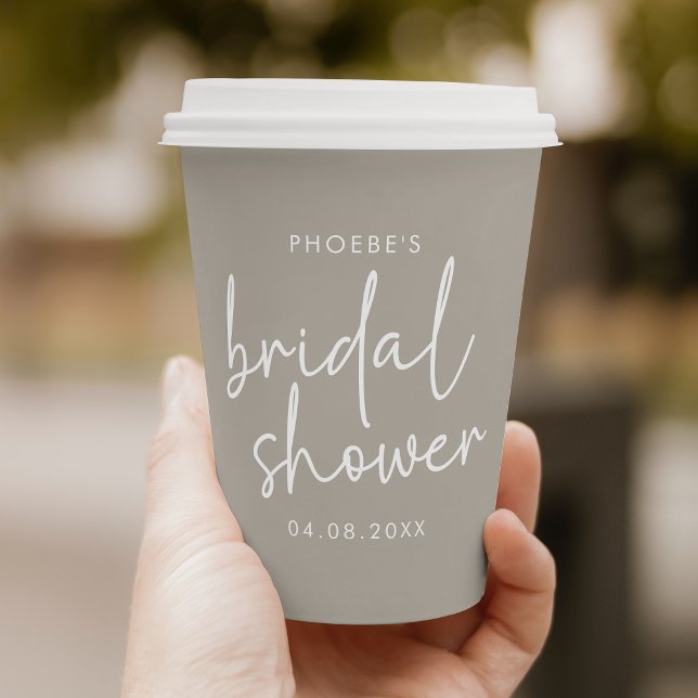 Taupe Minimalist Script Bridal Shower Paper Cup (Creator Uploaded)