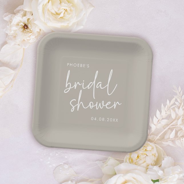 Taupe Minimalist Script Bridal Shower Paper Plate (Creator Uploaded)