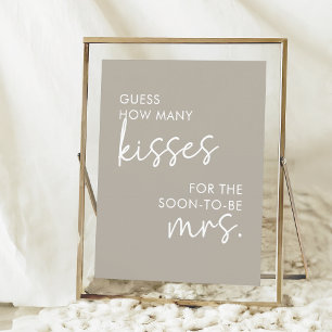 Taupe Minimalist Script How Many Kisses Game Poster