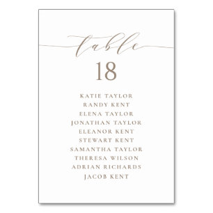 Taupe Minimalist Script Wedding Seating Plan Table Number