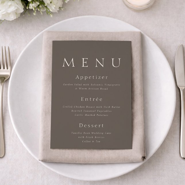 Taupe Minimalist Wedding Menu Card (Creator Uploaded)