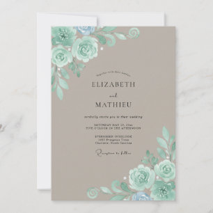 Taupe Mint Peony Wedding Invitation