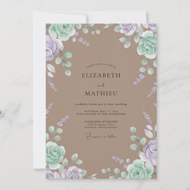 Taupe Mint Petal Wedding Invitation (Front)