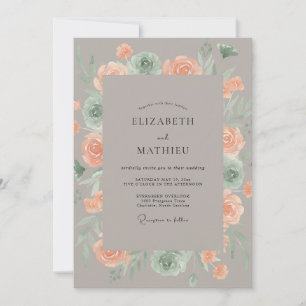 Taupe Mint Ranunculus Eucalyptus Wedding Invitation