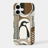 Taupe Mocha Abstract Grain Arcs Pattern Penguin