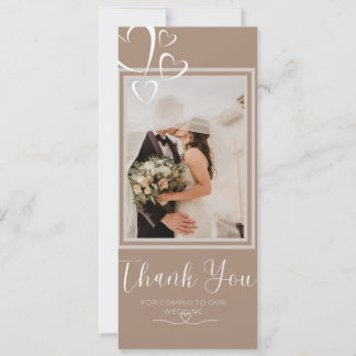 Taupe Mocha Hearts Photo Wedding Thank You Card
