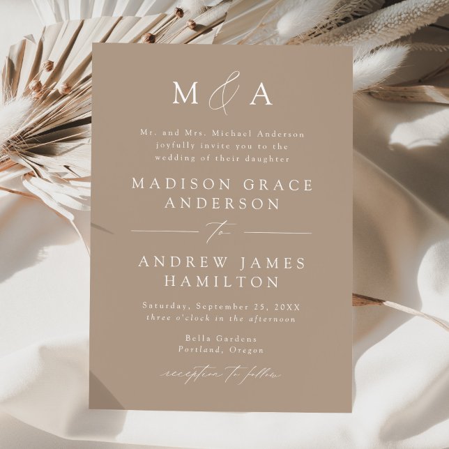 Taupe Modern Elegance Monogram Wedding Invitation (Creator Uploaded)