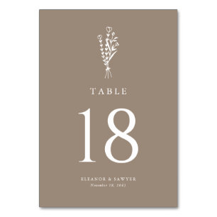 Taupe Modern Minimalist Floral Bouquet Wedding Table Number