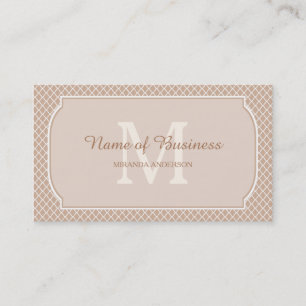 Taupe Monogram Lattice Border Business Card