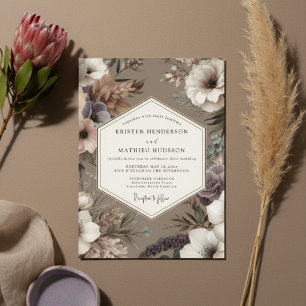 Taupe Moody Floral Romance Wedding Invitation