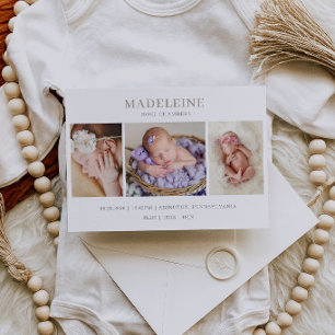 Taupe Muted Gray Photo Baby Announcement Card