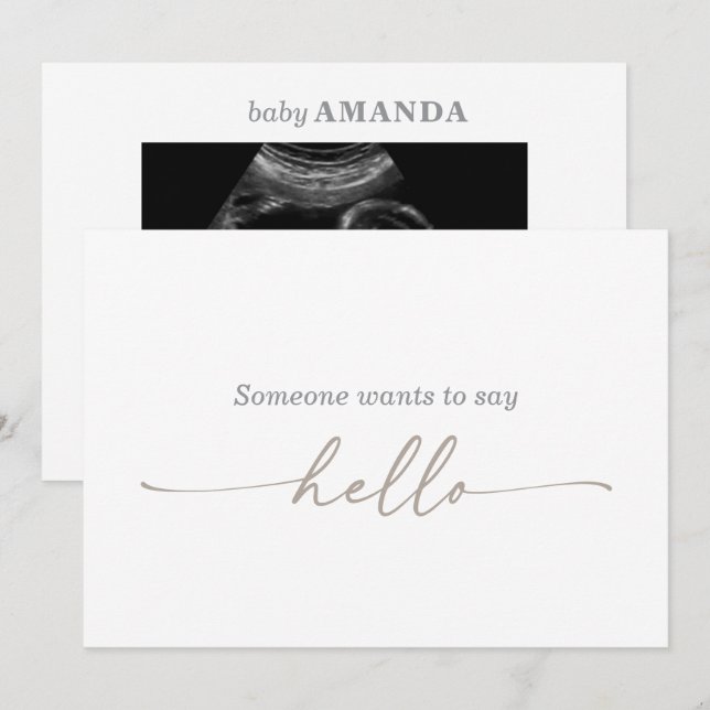 Taupe Muted Gray Ultrasound Photo Pregnancy Card (Front/Back)