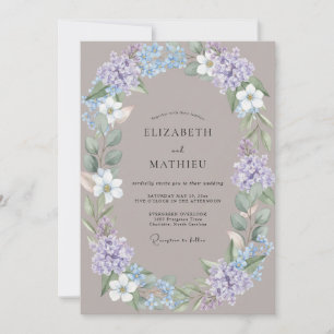 Taupe Muted Lilac Blossom Wedding Invitation